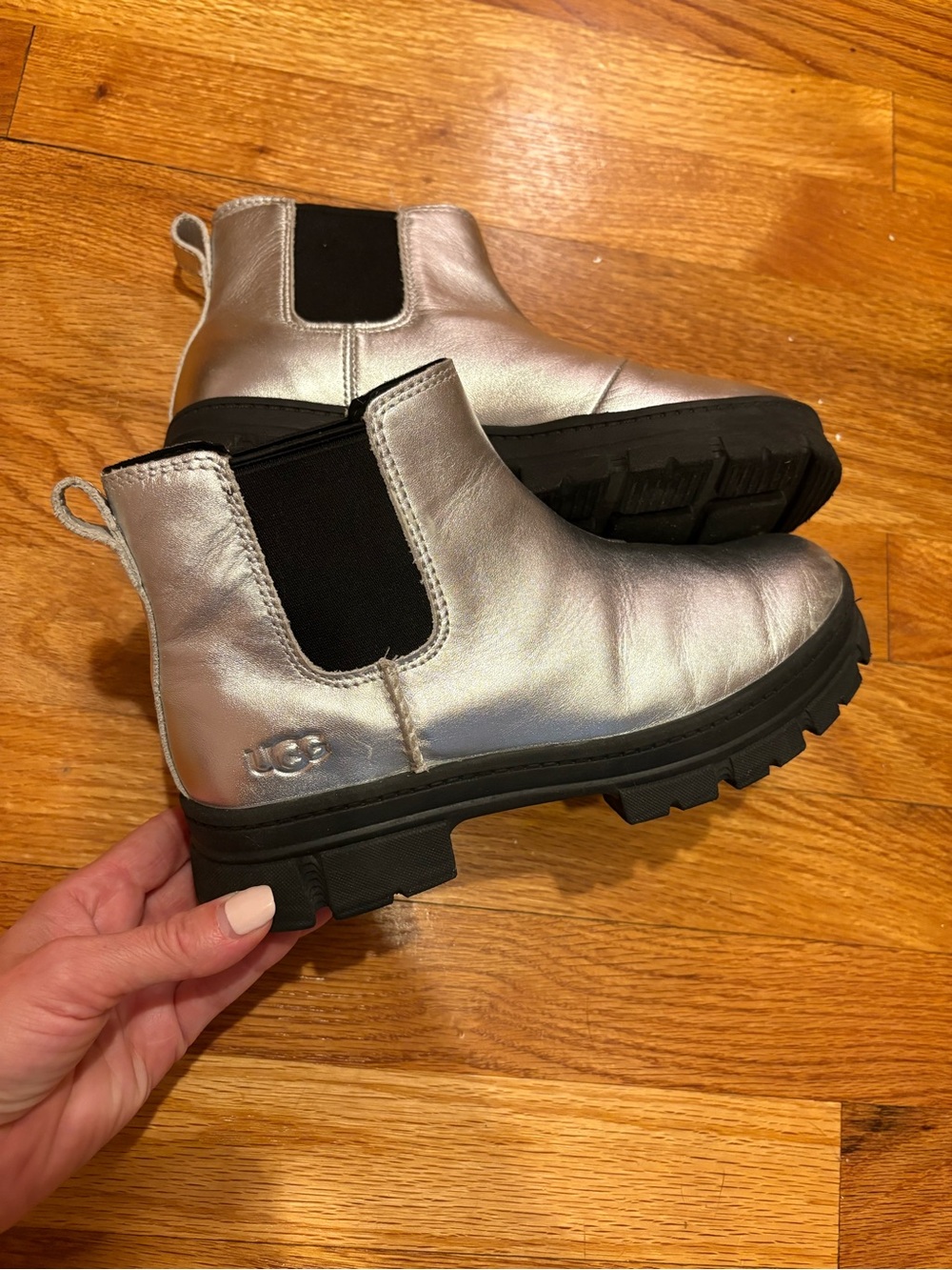 UGG Kids Metallic Silver Chelsea Boots with Black Elastic